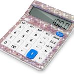 Stylish Bling Rhinestone Desktop Calculator 12 Digit Decorative Large LCD Display Office Calculator with Time Alarm Clock for Home School Office Desk Accessory, White